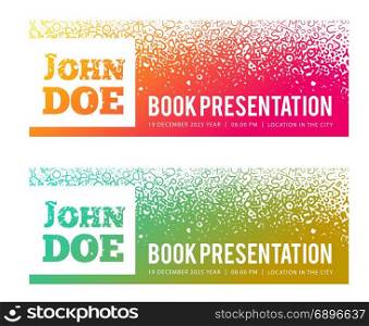 Presentation of the book, meeting with the author. Vector illustration on a background of letters. Presentation of the book, meeting with the author.