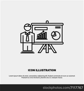 Presentation, Office, University, Professor, Line Icon Vector