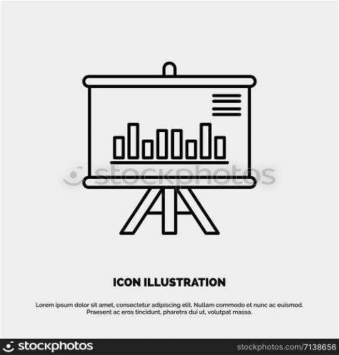 Presentation, Project, Graph, Business, Line Icon Vector