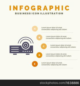 Presentation, Projector, Machine, Service Infographics Presentation Template. 5 Steps Presentation