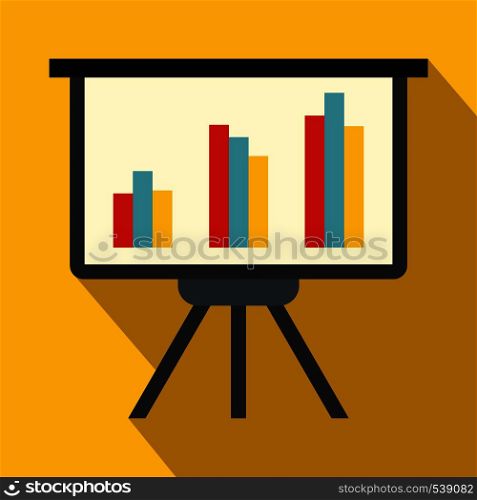 Presentation screen with diagram icon in flat style on a yellow background. Presentation screen with diagram icon, flat style