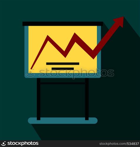 Presentation screen with graph icon in flat style on a blue background. Presentation screen with graph icon, flat style