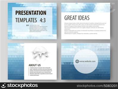 Presentation slide templates. Easy editable abstract vector layouts in flat design. Colorful background, triangular texture, travel business, natural landscape, polygonal style.. Set of business templates for presentation slides. Easy editable abstract vector layouts in flat design. Colorful background made of triangular texture for travel business, natural landscape in polygonal style.