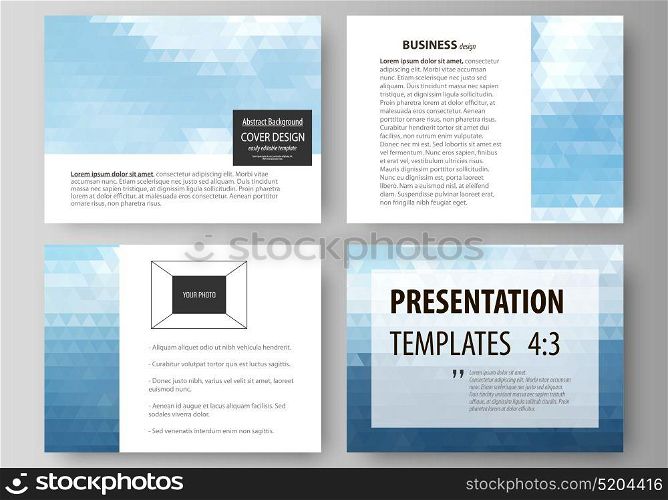 Presentation slide templates. Easy editable abstract vector layouts in flat design. Colorful background, triangular texture, travel business, natural landscape, polygonal style.. Set of business templates for presentation slides. Easy editable abstract vector layouts in flat design. Colorful background made of triangular texture for travel business, natural landscape in polygonal style.