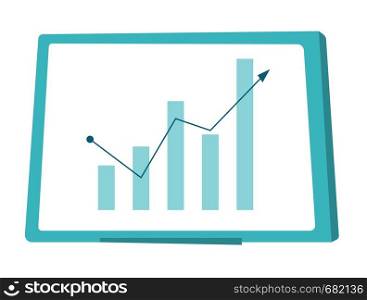 Presentation whiteboard with growing bar chart vector cartoon illustration isolated on white background.. Whiteboard with growing bar chart vector cartoon.