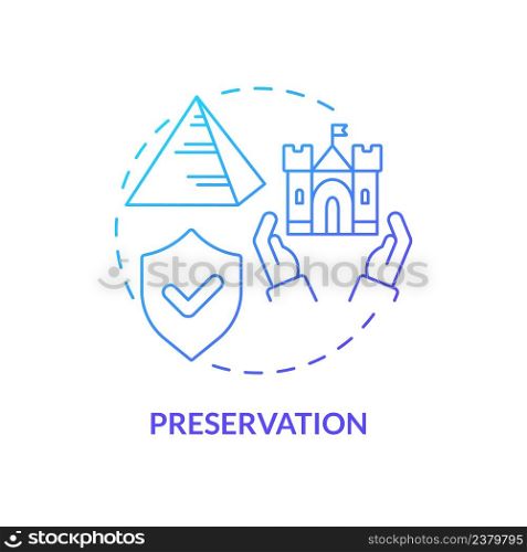 Preservation blue gradient concept icon. Program of protection. Type of cultural heritage conservation abstract idea thin line illustration. Isolated outline drawing. Myriad Pro-Bold font used. Preservation blue gradient concept icon
