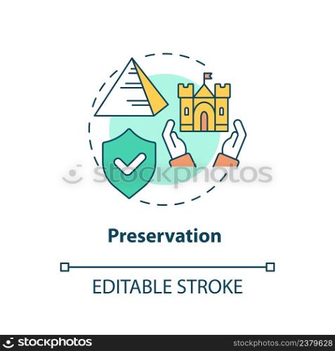 Preservation concept icon. Type of cultural heritage conservation abstract idea thin line illustration. Isolated outline drawing. Editable stroke. Arial, Myriad Pro-Bold fonts used. Preservation concept icon
