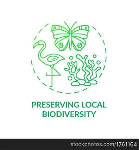 Preserving local biodiversity concept icon. Green hotel features. Approaches to regulate human everyday behavior idea thin line illustration. Vector isolated outline RGB color drawing. Preserving local biodiversity concept icon