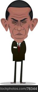 President Obama Character/MARCH 18, 2015: editorial vector illustration of cartoon caricature of Barack Obama, president of the U.S.A., isolated on white, angry and unhappy with hands behind his back. President Obama Character