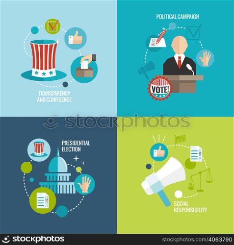 Presidential election transparency and confidence social responsibility political campaign decorative icons set isolated vector illustration
