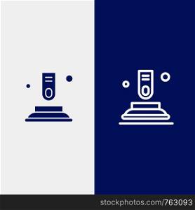 Press, Button, Finger, Start Line and Glyph Solid icon Blue banner Line and Glyph Solid icon Blue banner