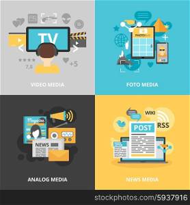Press Icons Set. Press and media industry icons set with video photo analog and news media symbols flat isolated vector illustration