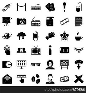 Press icons set. Simple style of 36 press vector icons for web isolated on white background. Press icons set, simple style