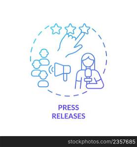 Press releases blue gradient concept icon. Announcement of products. PR service for business abstract idea thin line illustration. Isolated outline drawing. Myriad Pro-Bold font used. Press releases blue gradient concept icon
