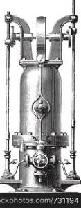 Pressure accumulator, vintage engraved illustration. Industrial encyclopedia E.-O. Lami - 1875.
