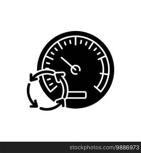 Pressure gauge black glyph icon. Measuring tool. Water, air and blood pressure. Fluid intensity measurement device. Altimeter, barometer. Silhouette symbol on white space. Vector isolated illustration. Pressure gauge black glyph icon