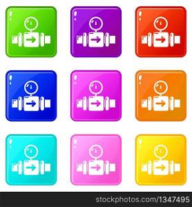 Pressure sensor icons set 9 color collection isolated on white for any design. Pressure sensor icons set 9 color collection
