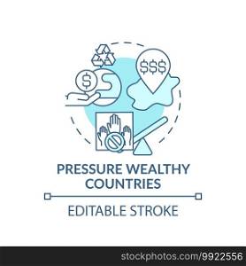 Pressure wealthy country concept icon. Financial pressure idea thin line illustration. Climate change. Nature protection. Vector isolated outline RGB color drawing. Global warming. Editable stroke. Pressure wealthy country concept icon