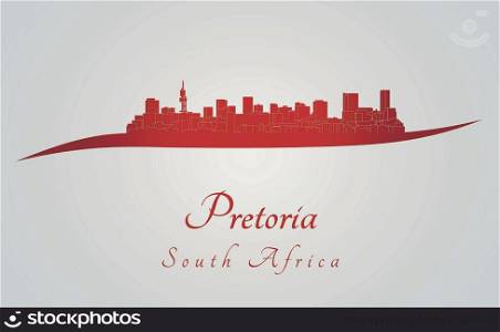 Pretoria skyline in red and gray background in editable vector file