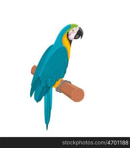 Pretty Blue Parrot Ara on Branch. Bird Isolated on White Background. Illustration Pretty Blue Parrot Ara on Branch. Bird Isolated on White Background. Endangered Animal - Vector