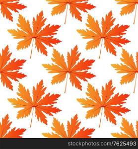 Pretty colorful orange autumn leaf seamless pattern in square format for seasonal design. Pretty colorful autumn leaf seamless pattern