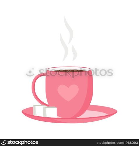 Pretty cup of steaming tea semi flat color vector object. Full sized item on white. Organizing tea party for besties isolated modern cartoon style illustration for graphic design and animation. Pretty cup of steaming tea semi flat color vector object