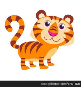 Pretty cute cartoon tiger vector illustration. Isolated on White background. Flat design.