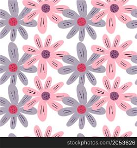 Pretty ditsy flowers seamless pattern isolated on white background. Simple chamomile print. Floral ornament. Doodle botanical backdrop. Design for fabric , textile print, surface, wrapping, cover.. Pretty ditsy flowers seamless pattern isolated on white background. Simple chamomile print.