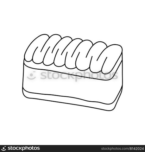 Pretty doodle cake. Design sketch element for menu cafe, bistro, restaurant, coffeehouse, bakery, label, poster, banner, flyer and packaging. Vector illustration on a white background.