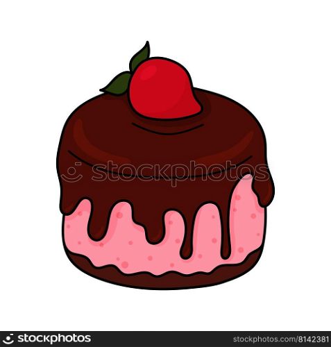 Pretty doodle cake. Design sketch element for menu cafe, bistro, restaurant, coffeehouse, bakery, label, poster, banner, flyer and packaging. Vector colorful illustration on a white background.. Pretty doodle cake. Design sketch element for menu cafe, bistro, restaurant, coffeehouse, bakery, label, poster, banner, flyer and packaging. Vector colorful illustration 