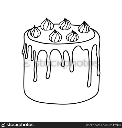 Pretty doodle cake. Design sketch element for menu cafe, bistro, restaurant, coffeehouse, bakery, label, poster, banner, flyer and packaging. Vector illustration on a white background.. Pretty doodle cake. Design sketch element for menu cafe, bistro, restaurant, coffeehouse, bakery, label, poster, banner, flyer and packaging. Vector illustration on a white background