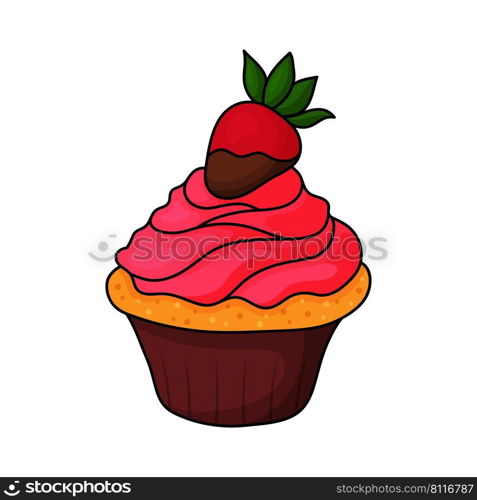 Pretty doodle cupcake. Design sketch element for menu cafe, bistro, restaurant, coffeehouse, bakery, label, poster, banner, flyer and packaging. Vector colorful illustration on a white background.. Pretty doodle cupcake. Design sketch element for menu cafe, bistro, restaurant, coffeehouse, bakery, label, poster, banner, flyer and packaging. Vector colorful illustration 