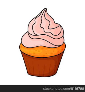 Pretty doodle cupcake. Design sketch element for menu cafe, bistro, restaurant, coffeehouse, bakery, label, poster, banner, flyer and packaging. Vector colorful illustration on a white background.. Pretty doodle cupcake. Design sketch element for menu cafe, bistro, restaurant, coffeehouse, bakery, label, poster, banner, flyer and packaging. Vector colorful illustration 