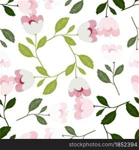 Pretty flowers seamless pattern isolated on white background. Vintage botany texture. Floral wallpaper. Romantic elegant design for fabric, textile print, wrapping, cover. Vector illustration.. Pretty flowers seamless pattern isolated on white background.