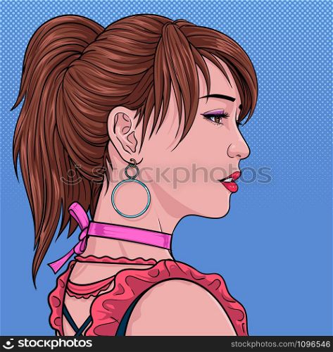 Pretty girl A beautiful woman posed Makeup Hairdressing Fashion Women Illustration vector On pop art comics style Abstract dots background