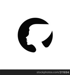 Pretty girl face silhouette, Beautiful woman vector logo., wind in the long hair, beauty, fashion and nature icons.