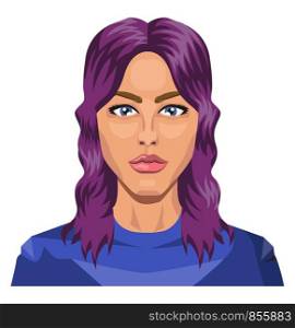 Pretty girl with purple hair illustration vector on white background