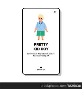 Pretty Kid Boy Walking In Park Outdoor Vector. Caucasian Blonde Pretty Kid Boy Resting Outside And Playing On Playground. Character Childhood Enjoyment Web Flat Cartoon Illustration. Pretty Kid Boy Walking In Park Outdoor Vector