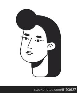 Pretty lady with vintage hairstyle flat line monochromatic vector character head. Simple outline avatar icon. Editable cartoon portrait. Lineart spot illustration for web graphic design and animation. Pretty lady with vintage hairstyle flat line monochromatic vector character head