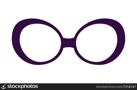 Pretty lilac glasses template, colorful poster, vector illustration isolated on white background, rounded spectacles without glass, simple sketch. Pretty Lilac Glasses Template Colorful Poster