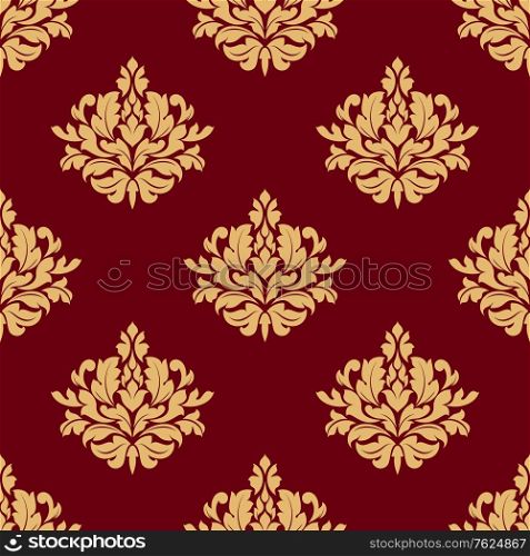 Pretty maroon damask style floral design with arabesque motif in square format. Pretty brown damask style floral design