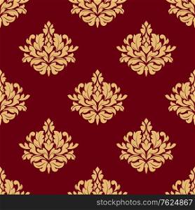 Pretty maroon damask style floral design with arabesque motif in square format. Pretty brown damask style floral design