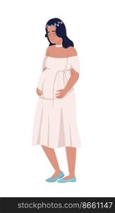 Pretty pregnant lady semi flat color vector character. Editable figure. Full body person on white. Motherhood simple cartoon style illustration for web graphic design and animation. Pretty pregnant lady semi flat color vector character