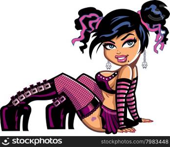 Pretty Reclining Goth Girl with Pigtails and high leather boots
