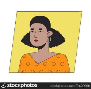 Pretty woman with short curly hair flat color cartoon avatar icon. Editable 2D user portrait linear illustration. Isolated vector face profile clipart. Userpic, person head and shoulders. Pretty woman with short curly hair flat color cartoon avatar icon