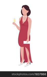 Pretty woman with sparkling wine glass semi flat color vector character. Full body person on white. Cocktail party isolated modern cartoon style illustration for graphic design and animation. Pretty woman with sparkling wine glass semi flat color vector character