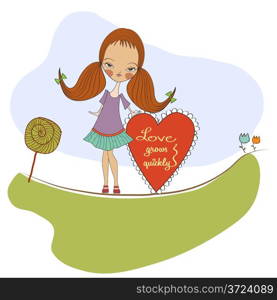 pretty young girl in love, valentine&rsquo;s day card