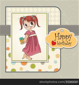 pretty young girl she hide a gift, vector illustration