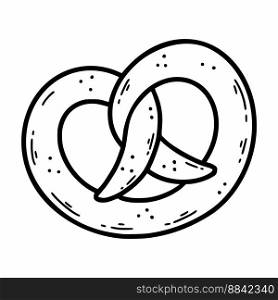 Pretzel. German bun. Croissant. Delicious pastries. Vector doodle illustration. Icon on white background. Sketch.