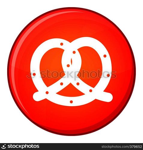 Pretzel icon in red circle isolated on white background vector illustration. Pretzel icon, flat style